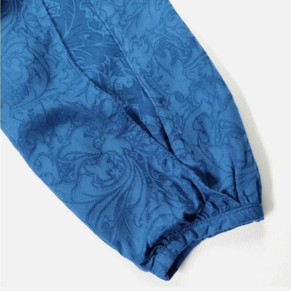 Anthropologie Sapphire Blue on Blue Floral Cold Shoulder Swing Dress Size L - Picture 8 of 9